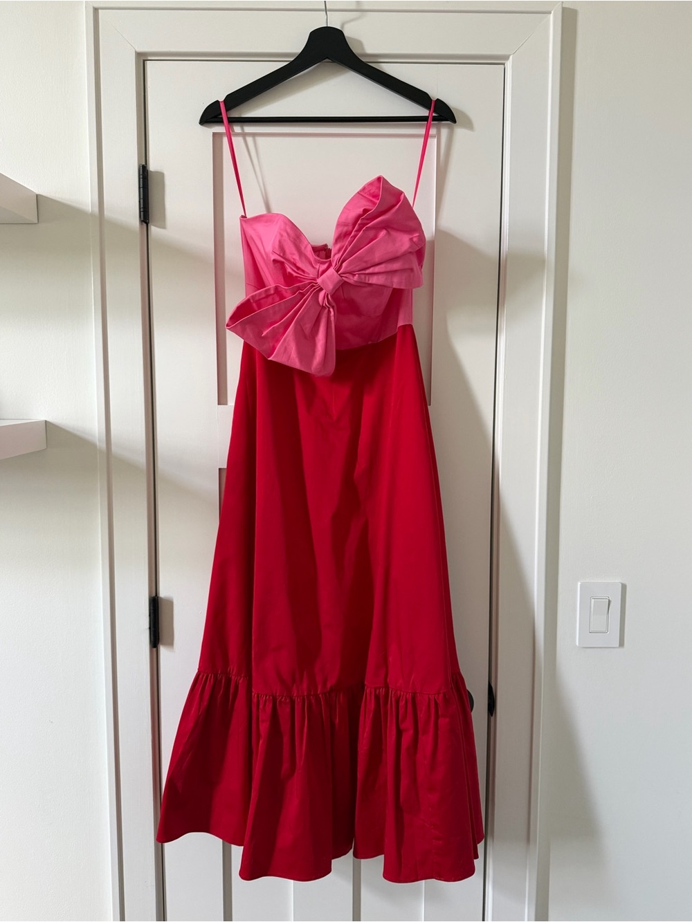 Anthropologie Hutch Pink and Red Strapless Bow Dress